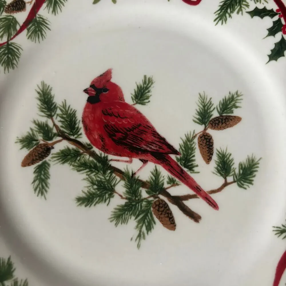 Christmas Woodland Cardinal Plates by AMERICAN ATELIER Holidays Red Bird 7.75”